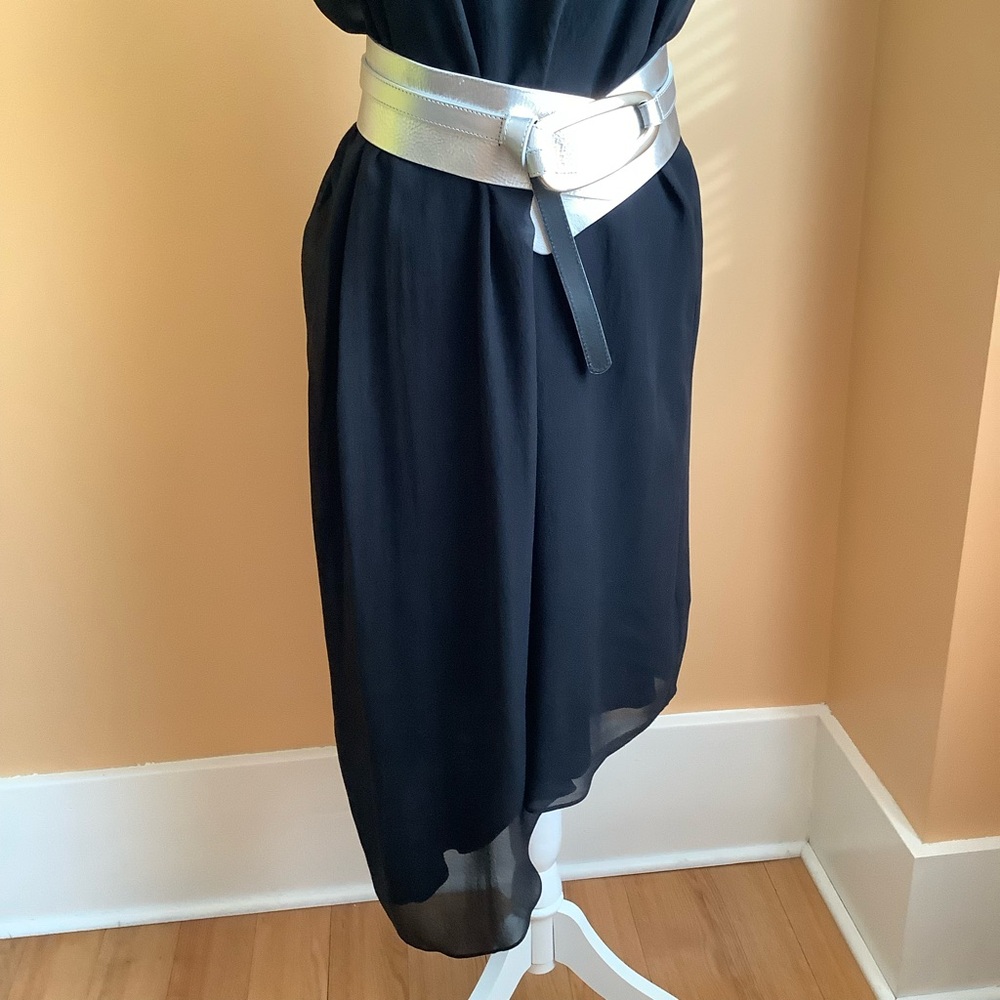 EILEEN FISHER Sheer Silk Georgette Layered Asymmetrical Black Dress Size M - Picture 9 of 15